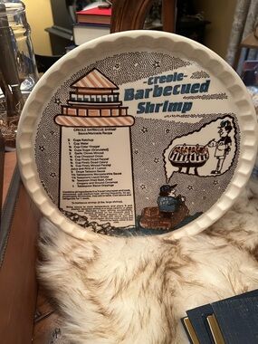 Creole Barbecued Shrimp Decorative Plate - Red, White and Blue Print